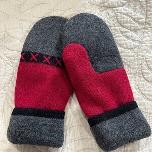 Felted Wool Mittens handcrafted from Repurposed Sweater - Red, Gray, Black